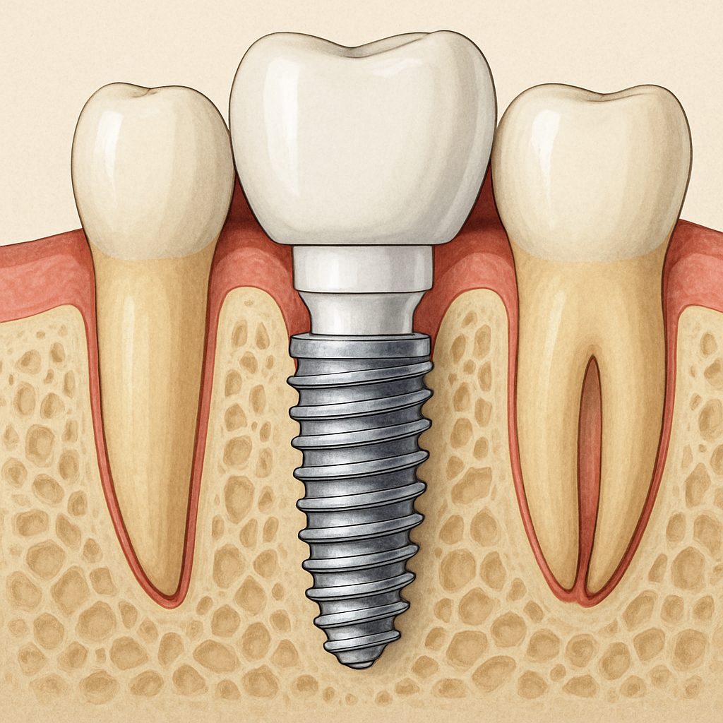 An animated illustration showcasing the step-by-step process of a dental implant, from initial consultation and imaging to final crown placement. No text on the image.