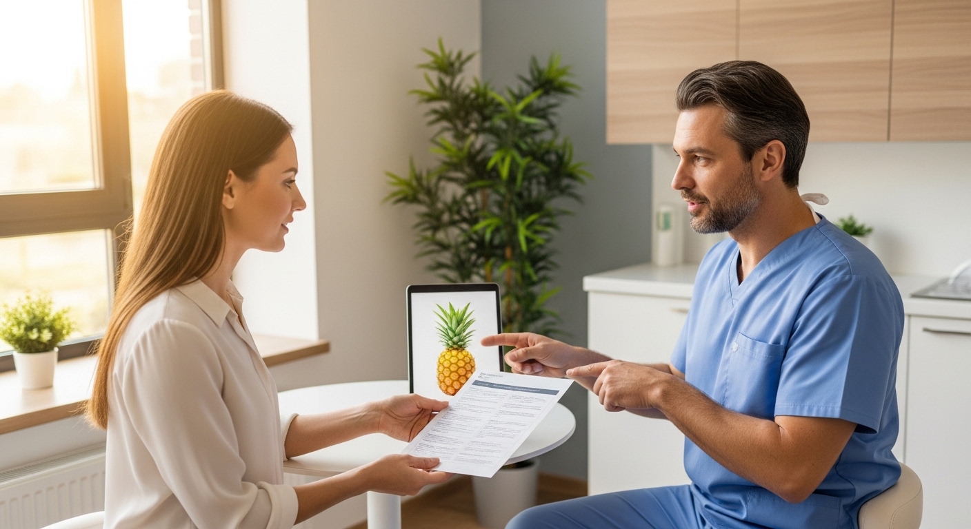 Patient and oral surgeon discussing post-surgery drink options